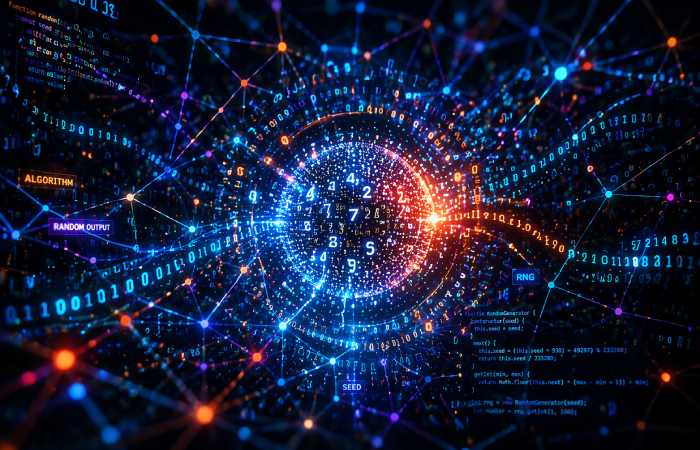 abstract visualization of digital algorithm and random number generation system