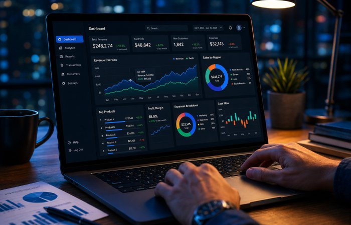 laptop showing charts and data analysis representing probability and statistics