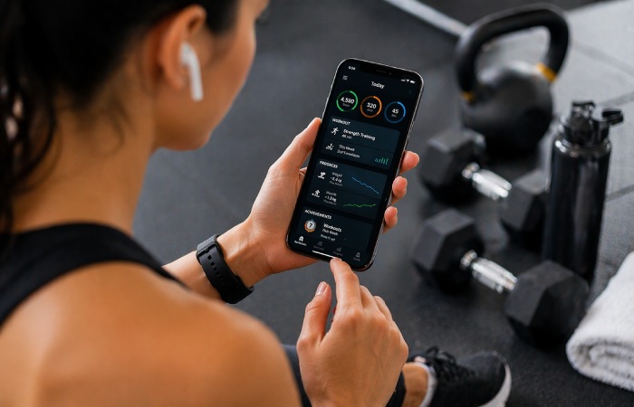 person tracking workout progress on mobile fitness app